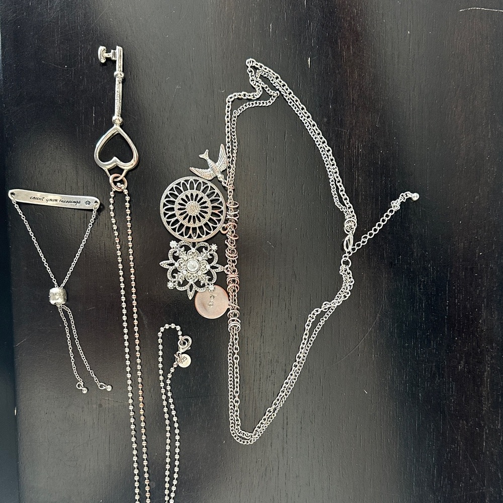 Silver Charm Necklace Set